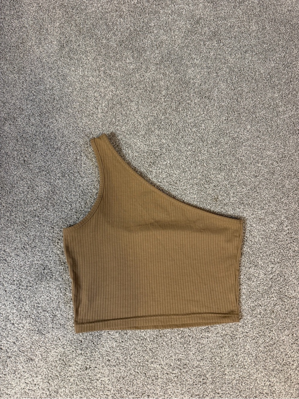 One-Shoulder Ribbed Crop Top in Camel